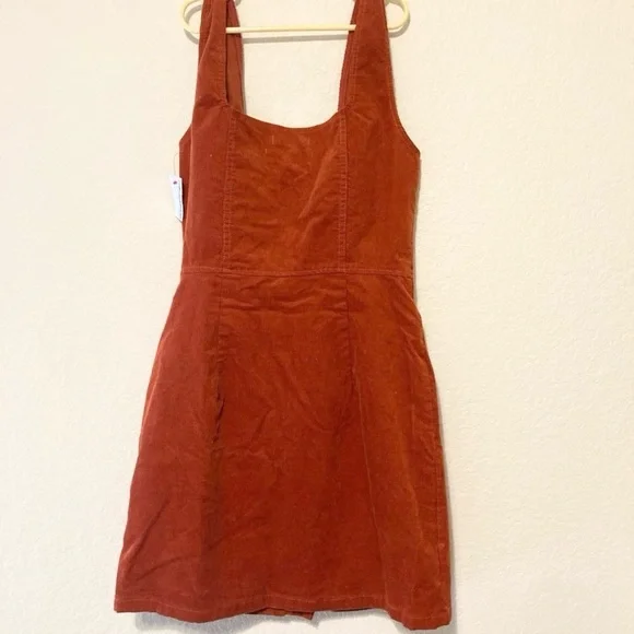 NWT Urban Outfitters Orange Corduroy Jumper Dress Women’s 8 Mini Dress Buttons - Picture 2 of 10